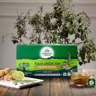 Organic India Tulsi Green Tea Lemon Ginger 100 Tea Bags
