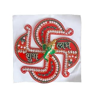 Swastik Subh Labh Ganapati Wall Decor – 14cm Hard Plastic Sticker for Home & Diwali
